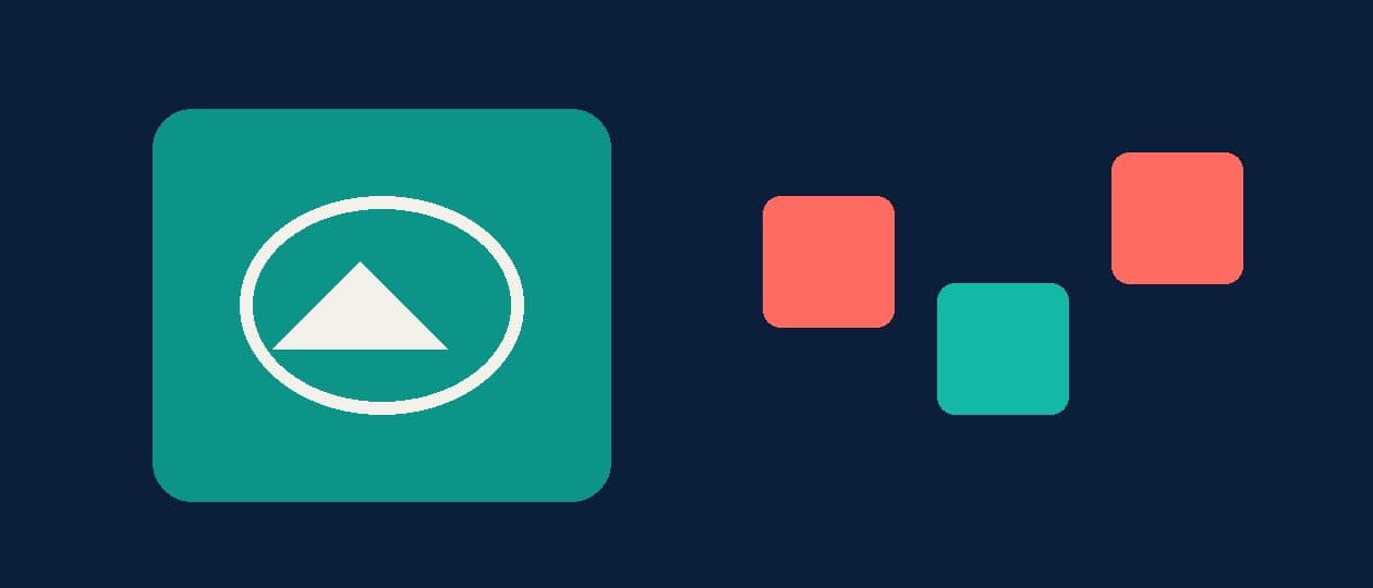 Abstract flat illustration in teal, navy and coral representing an interview conversation about weaknesses