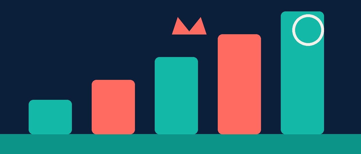 Abstract flat illustration in teal, navy and coral representing a 50 LPA salary breakup in India