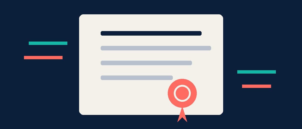 Abstract flat illustration in teal, navy and coral representing an experience letter document