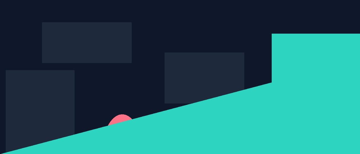 Abstract flat illustration in teal, navy and coral with geometric salary and chart shapes