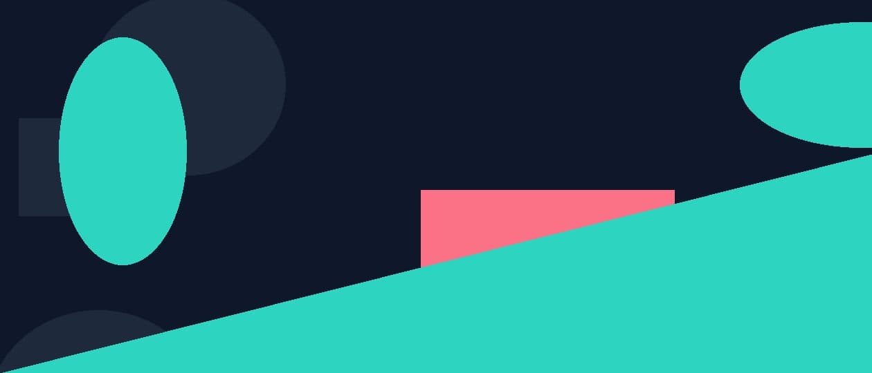 Abstract flat illustration in teal, navy and coral with geometric growth and path shapes