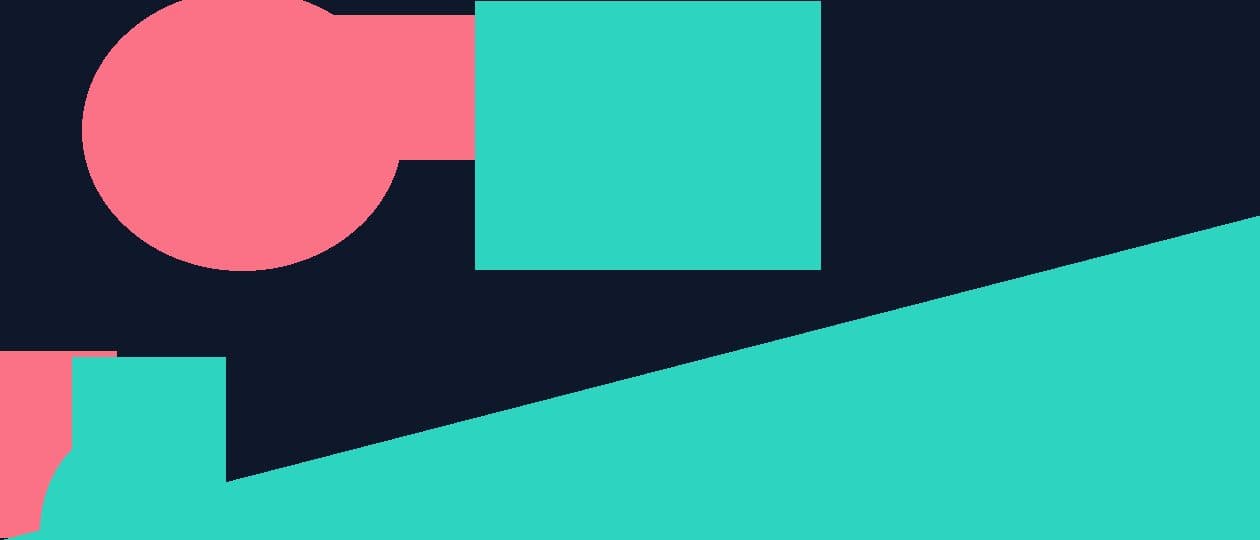 Abstract flat illustration in teal, navy and coral with geometric calendar and document shapes