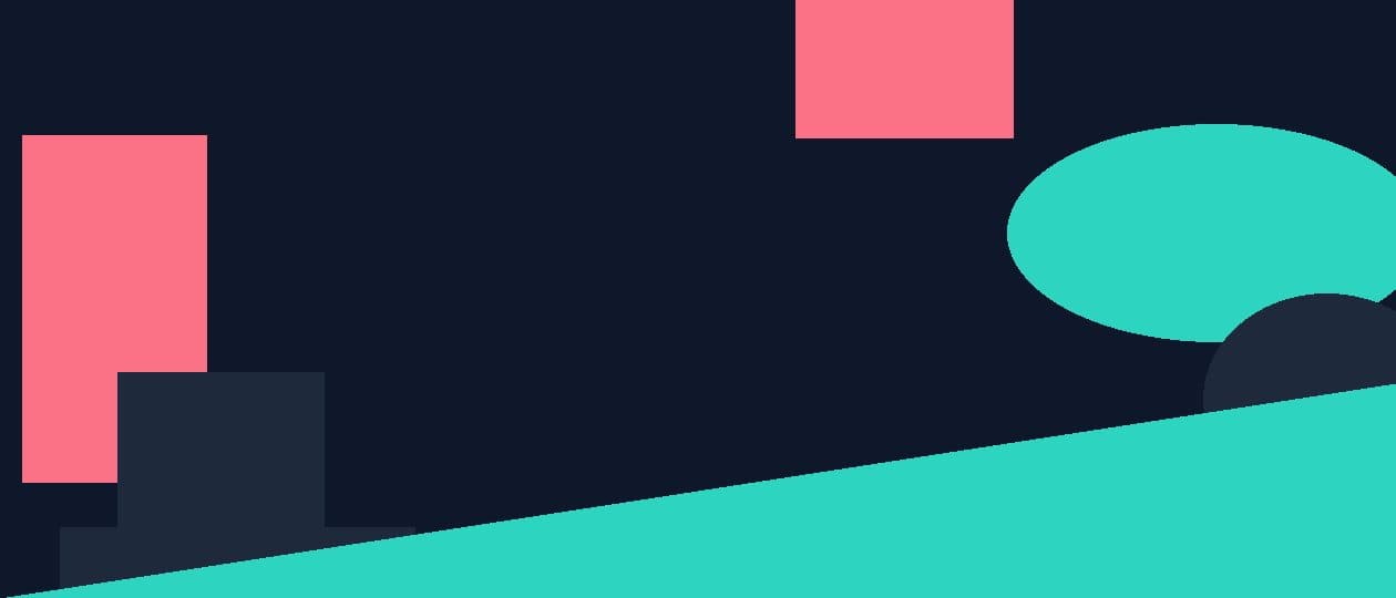 Abstract flat illustration in teal, navy and coral with geometric pension and scale shapes