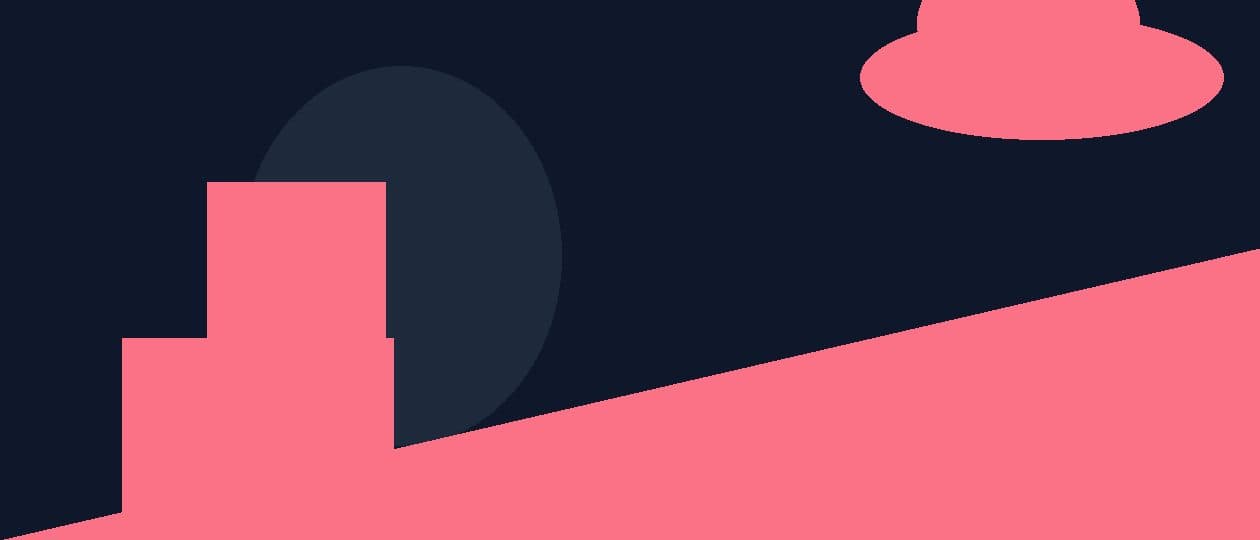 Abstract flat illustration in teal, navy and coral with geometric complaint and resolution shapes