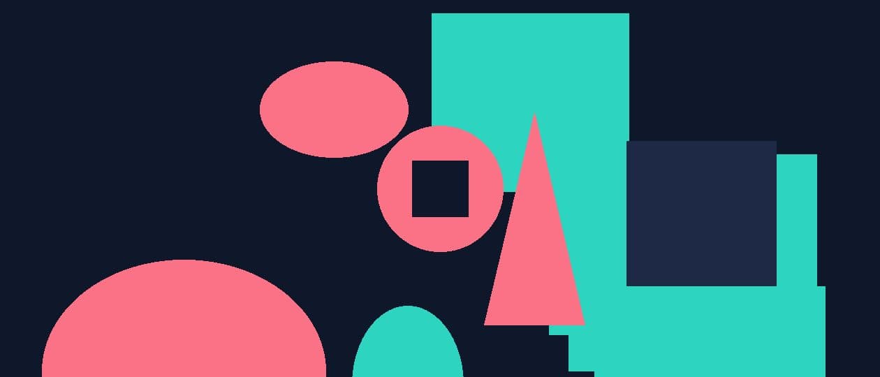 Abstract geometric composition in teal, navy and coral representing answering why you are leaving your job