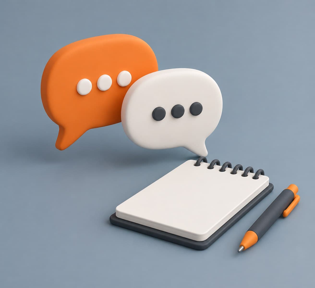 Illustration of a desk with two overlapping speech bubbles and a notepad, representing answering a conflict interview question