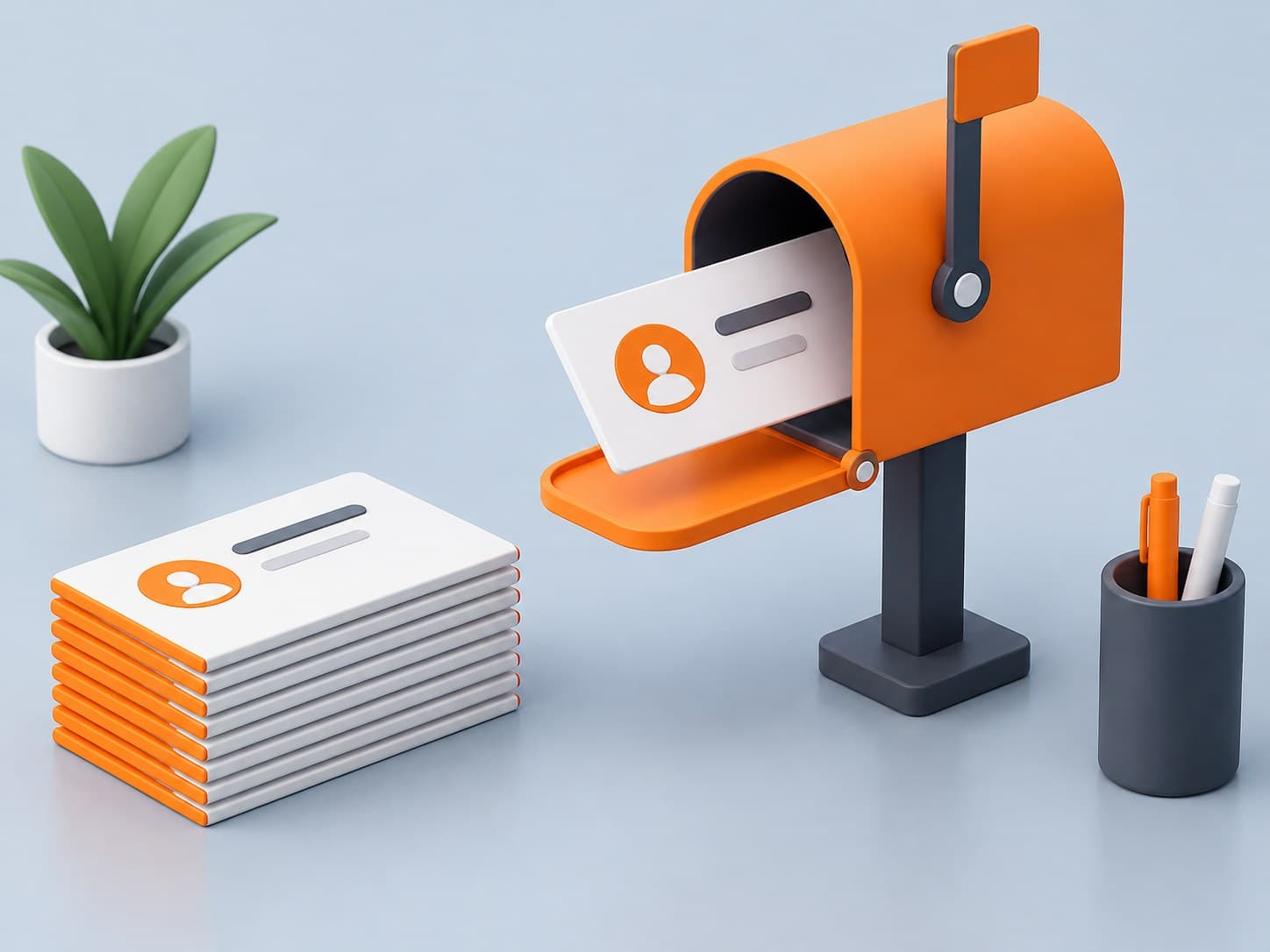 3D illustration of application cards being posted into a mailbox