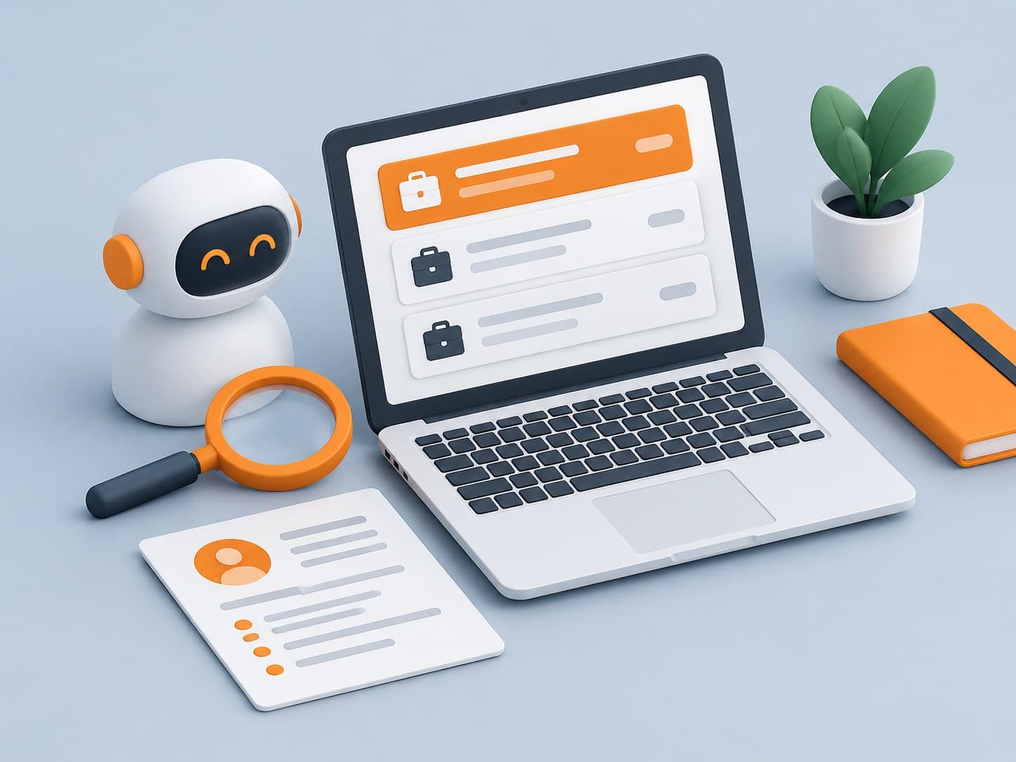 3D illustration of a desk scene about ai job search