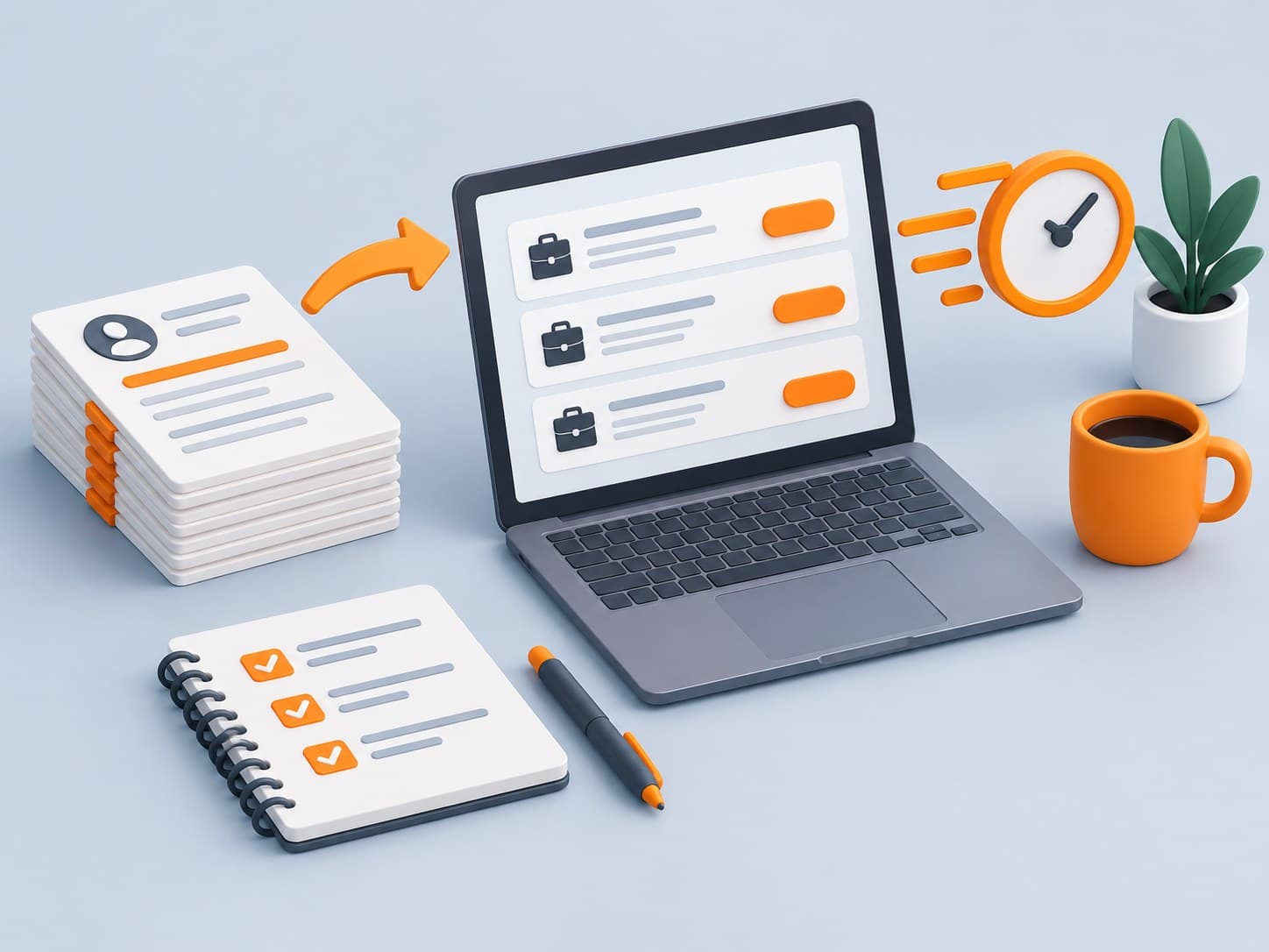 3D illustration of a desk scene about how to apply to jobs faster