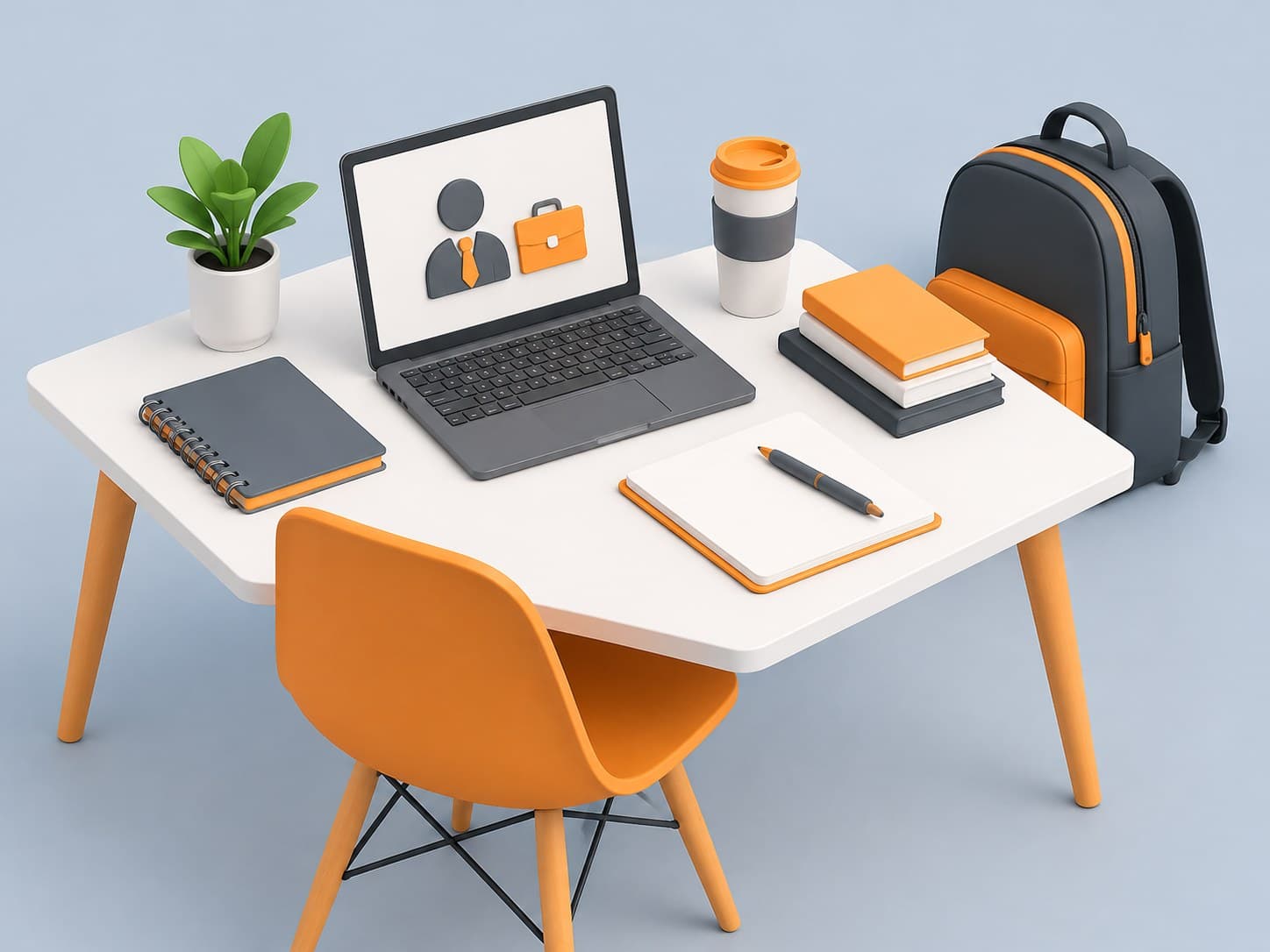 3D illustration of a desk scene about internships for college students
