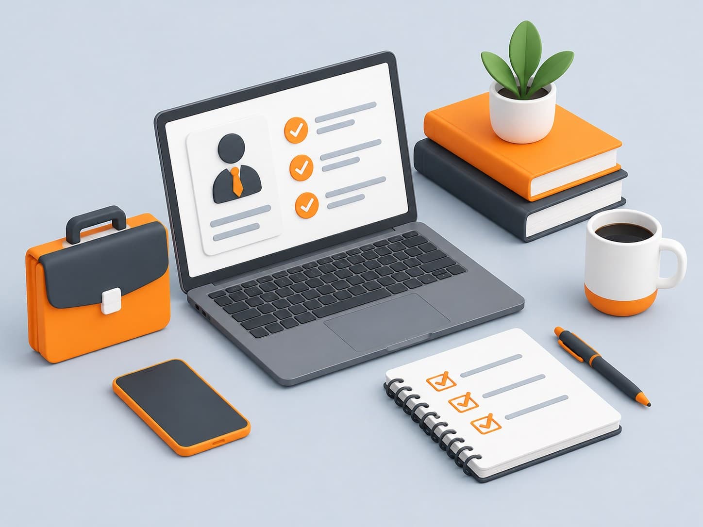 3D illustration of a desk scene about how to get a job as a fresher